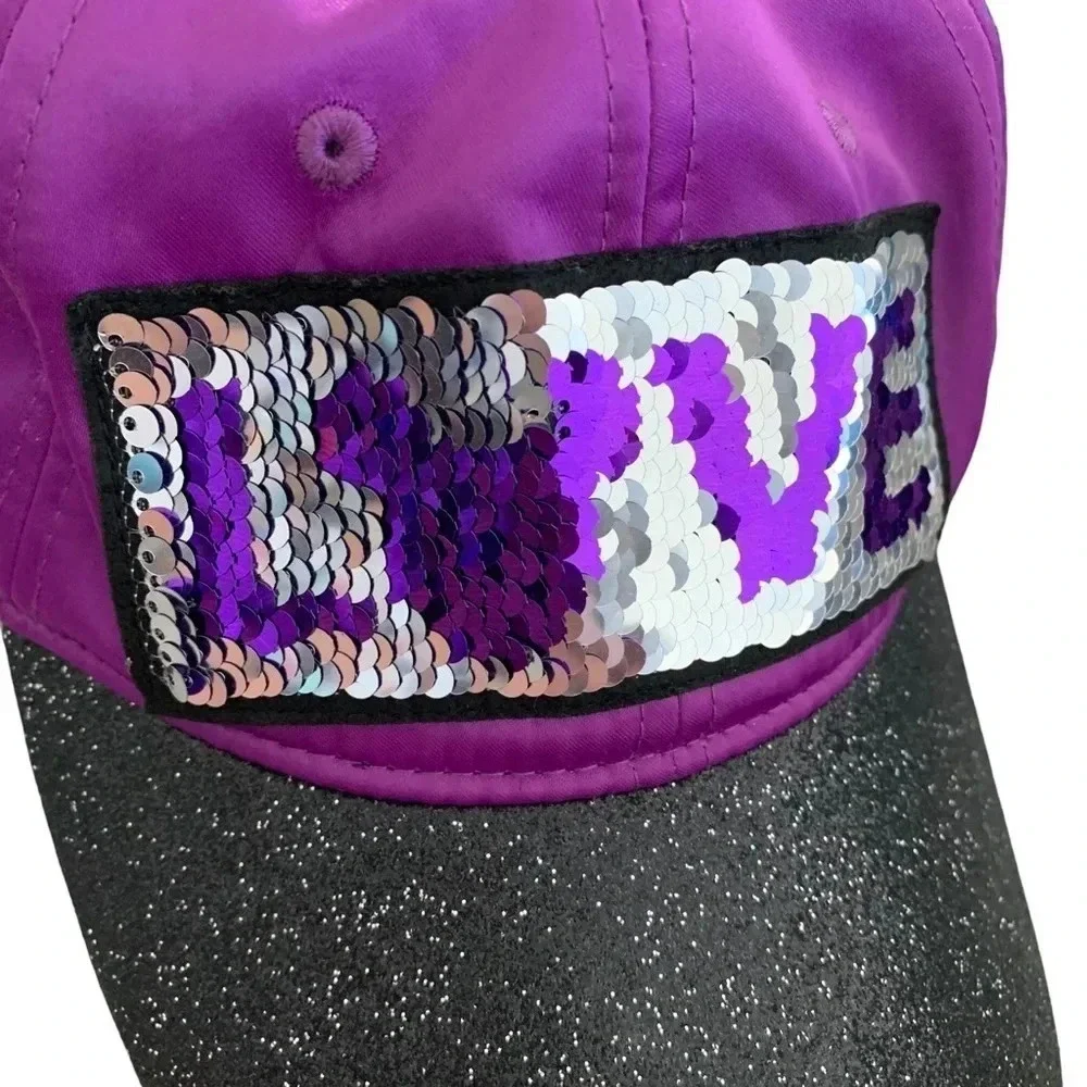 DISNEY Parks youth purple glitter sequins adjustable hat
